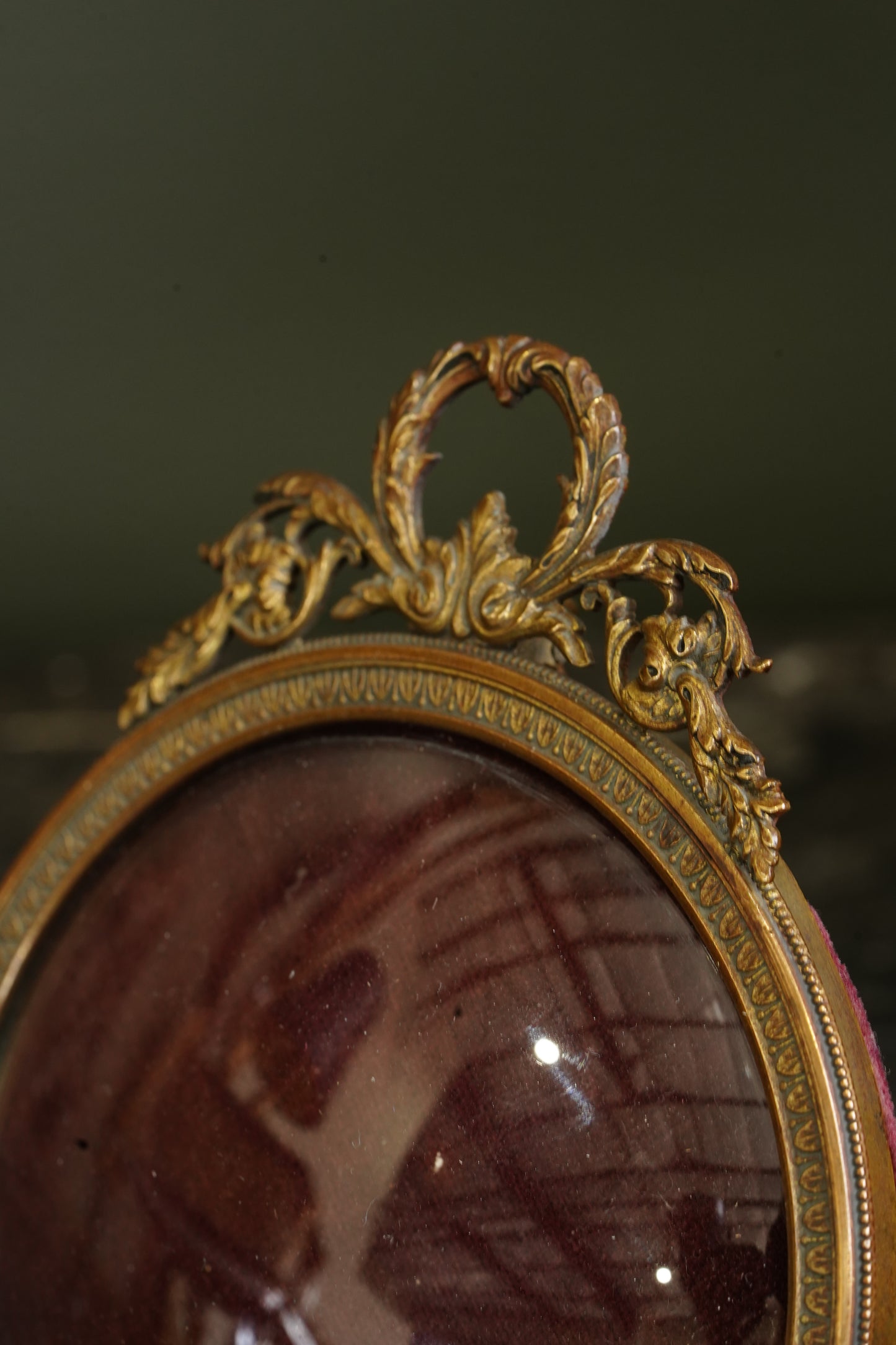 Antique Gilt Brass Round Picture Frames with Domed Glass