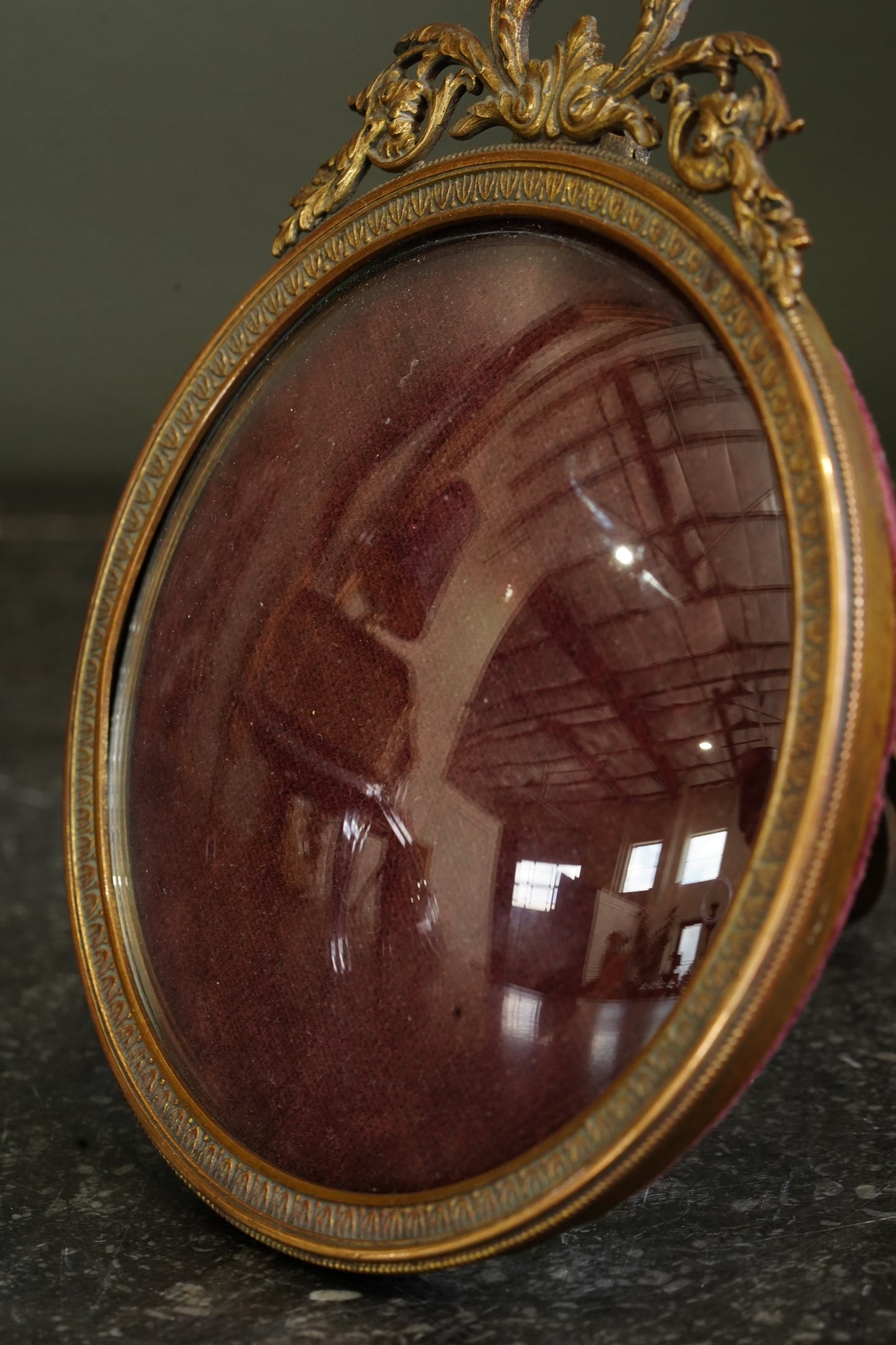 Antique Gilt Brass Round Picture Frames with Domed Glass