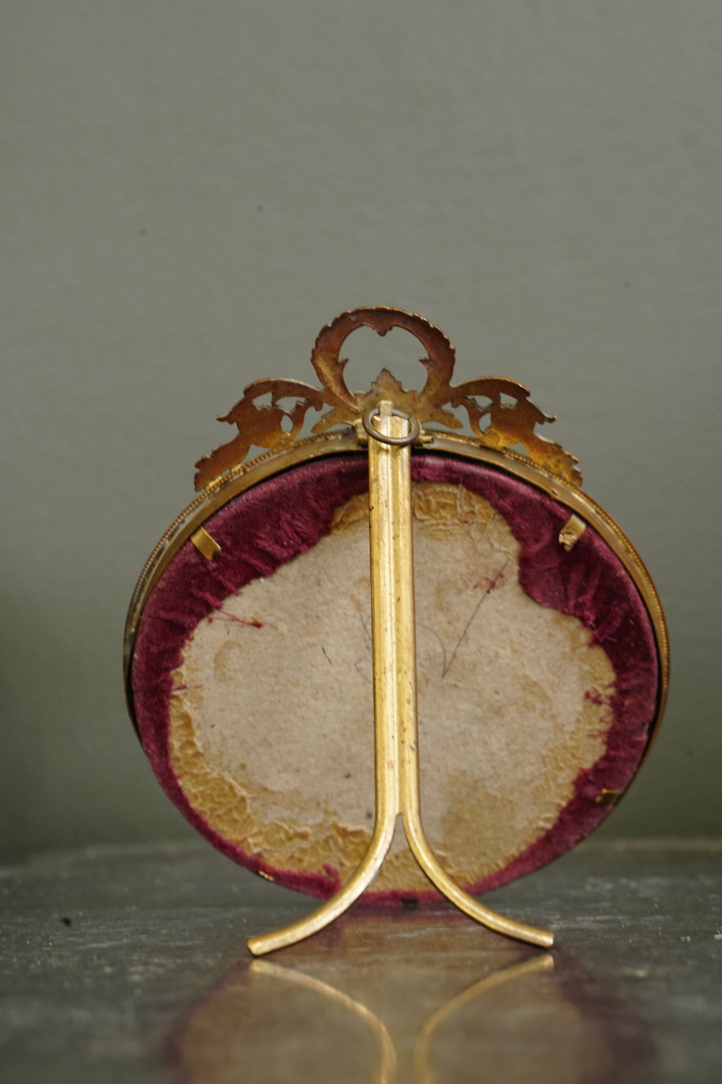 Antique Gilt Brass Round Picture Frames with Domed Glass