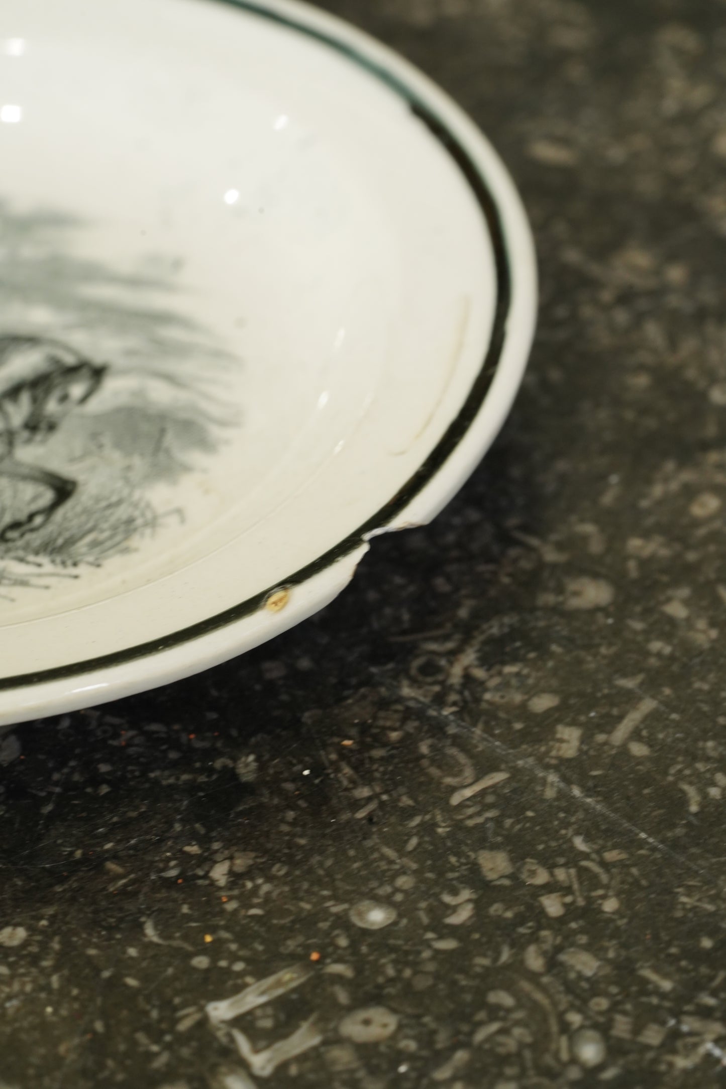 Victorian Black Transferware Butter Pats, Set of 2, Circa 1870