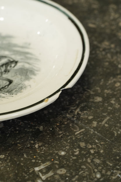 Victorian Black Transferware Butter Pats, Set of 2, Circa 1870