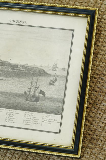 Antique Engraving South Prospect of Berwick Upon Tweed, 1745