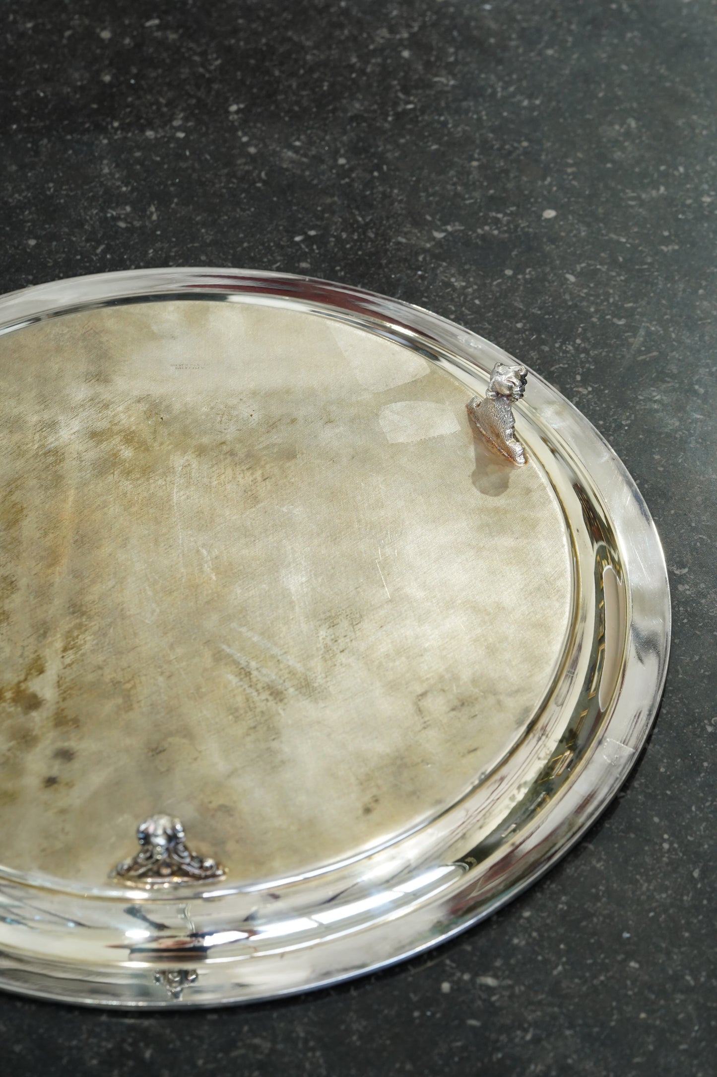 Vintage Sheffield Silver Plate Round Serving Tray