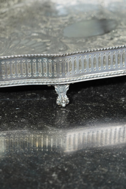 Sheffield Silverplate Gallery Tray, Engraved Rococo, Mid-20th Century