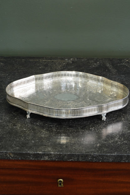 Sheffield Silverplate Gallery Tray, Engraved Rococo, Mid-20th Century