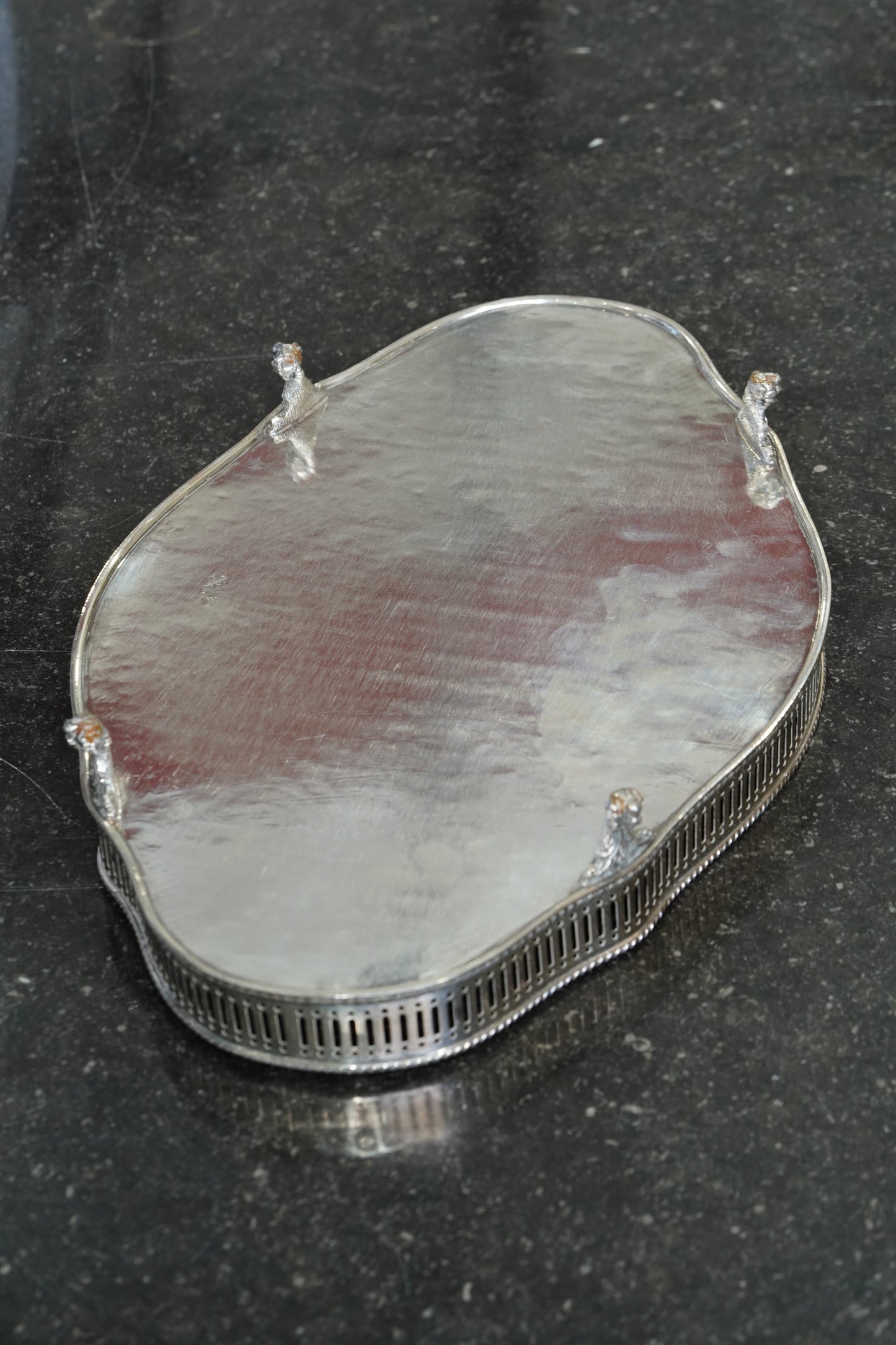 Sheffield Silverplate Gallery Tray, Engraved Rococo, Mid-20th Century