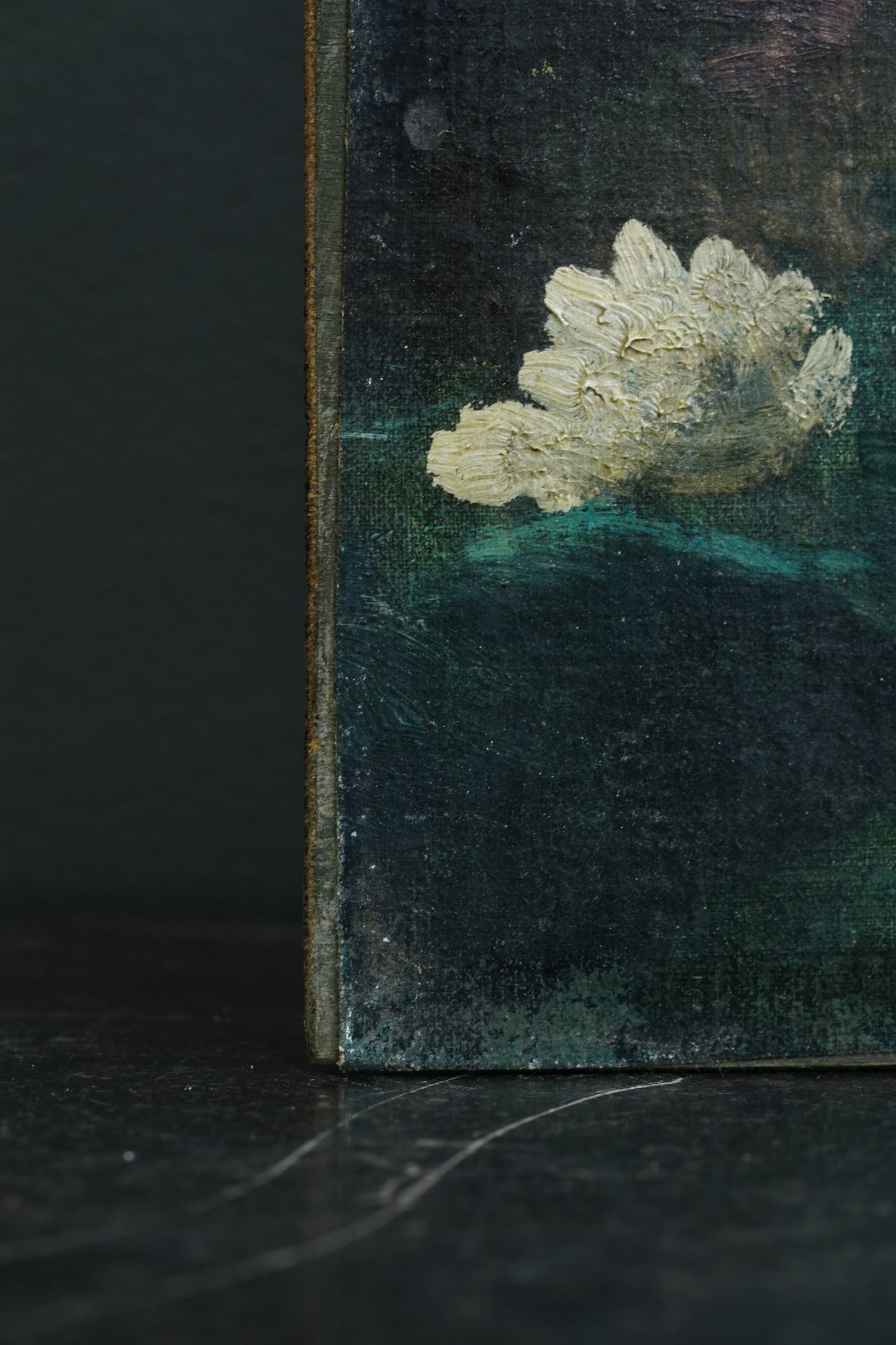 Antique Continental Still Life Classical Bust with Chrysanthemums Oil Painting