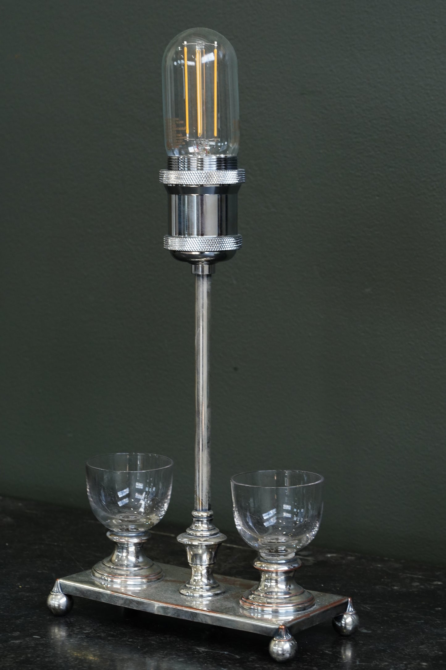 Antique English Silver Plate Inkstand Table Lamp