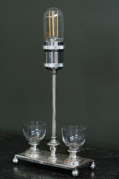 Antique English Silver Plate Inkstand Table Lamp
