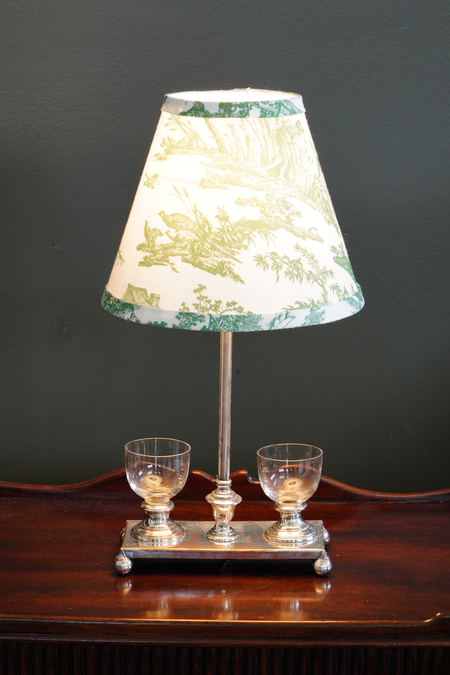 Antique English Silver Plate Inkstand Table Lamp