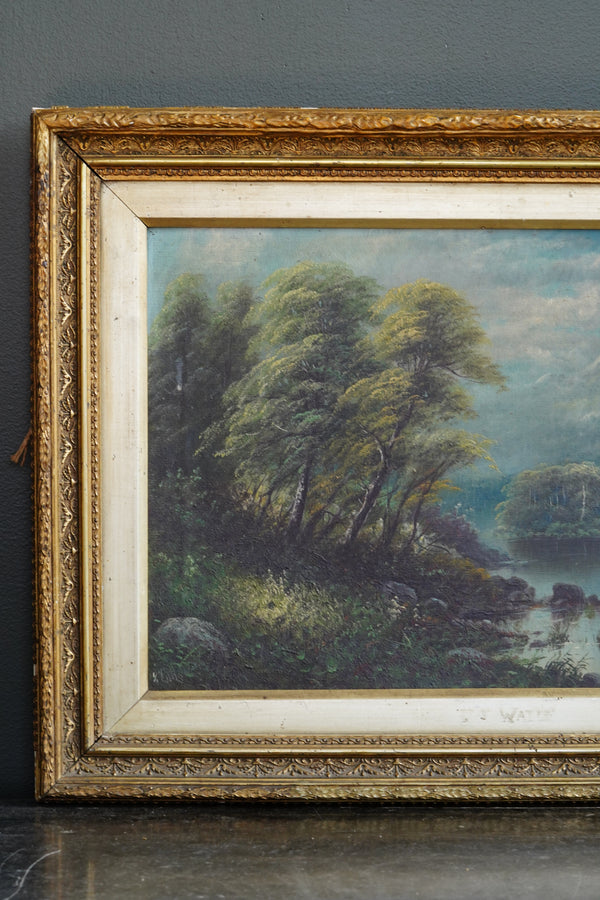 Antique Scottish Oil Painting of Loch Katrine Scotland, Signed J T Watts 1885 secondary view