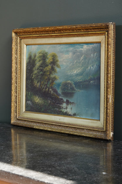 Antique Scottish Oil Painting Loch Katrine Scotland Signed J T Watts 1885