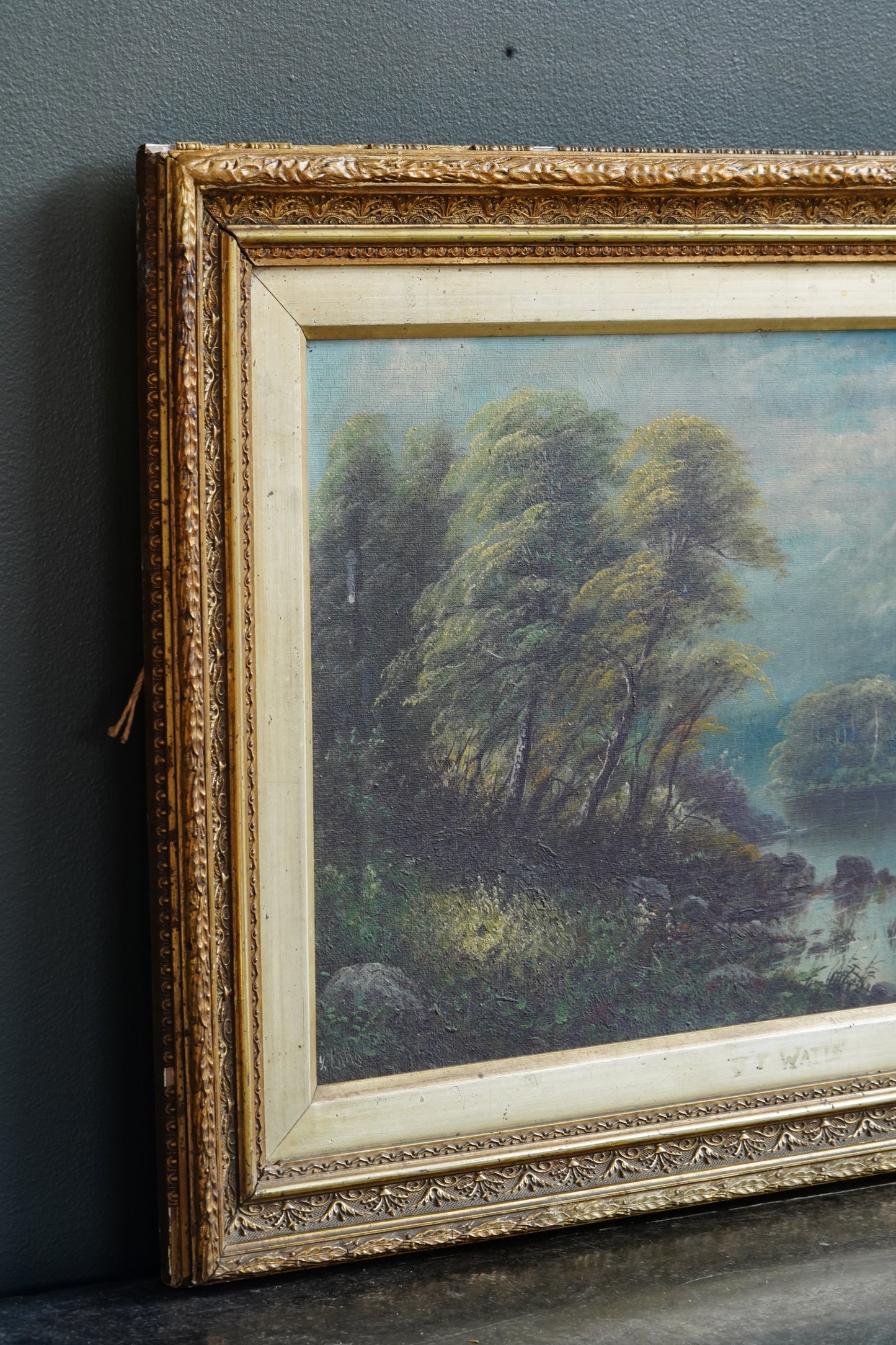 Antique Scottish Oil Painting Loch Katrine Scotland Signed J T Watts 1885
