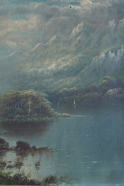 Antique Scottish Oil Painting Loch Katrine Scotland Signed J T Watts 1885