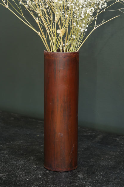 Vintage Brutalist Style Painted Metal Cylinder Vase