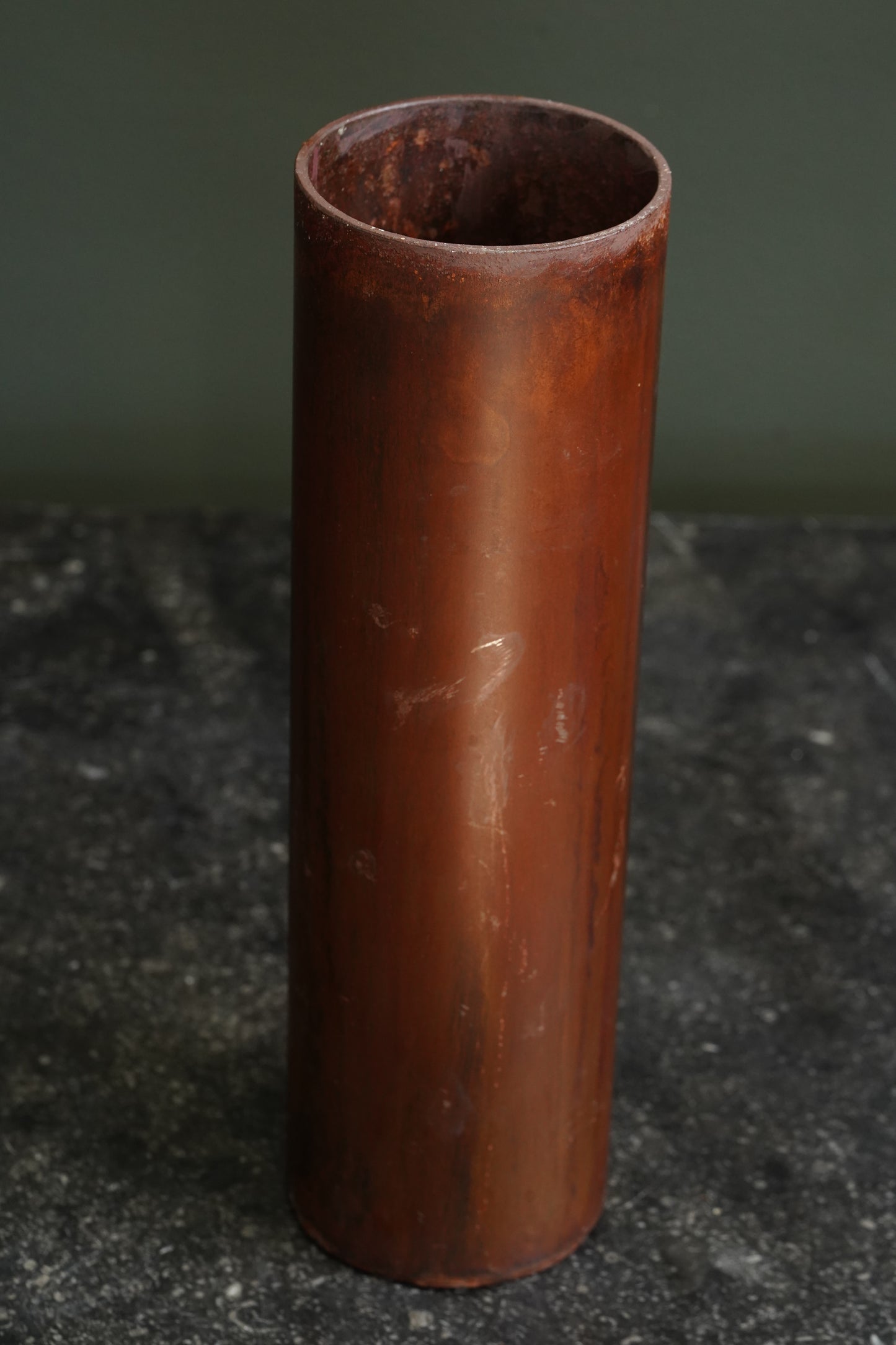 Vintage Brutalist Style Painted Metal Cylinder Vase