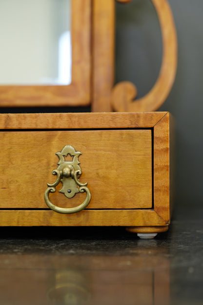 Vintage Birch Vanity Mirror with Drawer, Early 20th Century