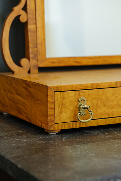 Vintage Birch Vanity Mirror with Drawer, Early 20th Century