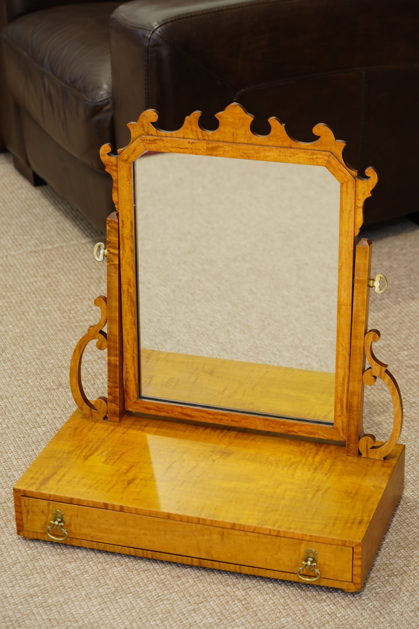 Vintage Birch Vanity Mirror with Drawer, Early 20th Century