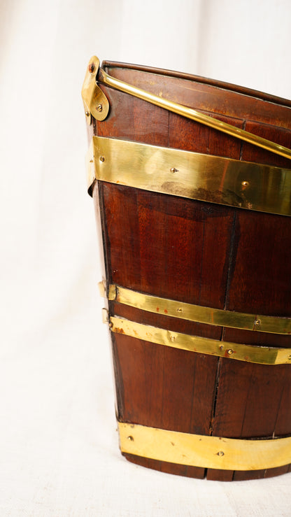 Antique English Mahogany Brass Bound Navette Peat Bucket