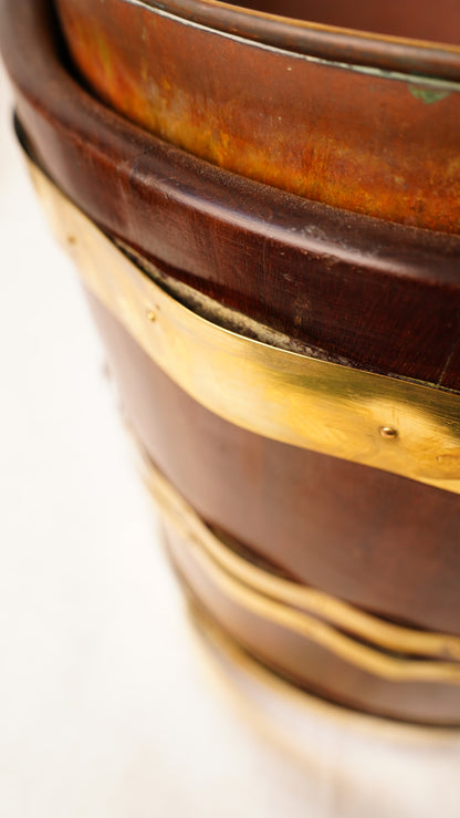 Antique English Mahogany Brass Bound Navette Peat Bucket