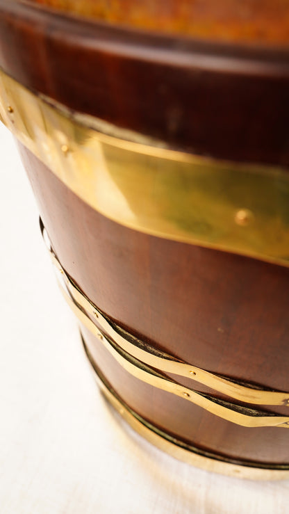 Antique English Mahogany Brass Bound Navette Peat Bucket