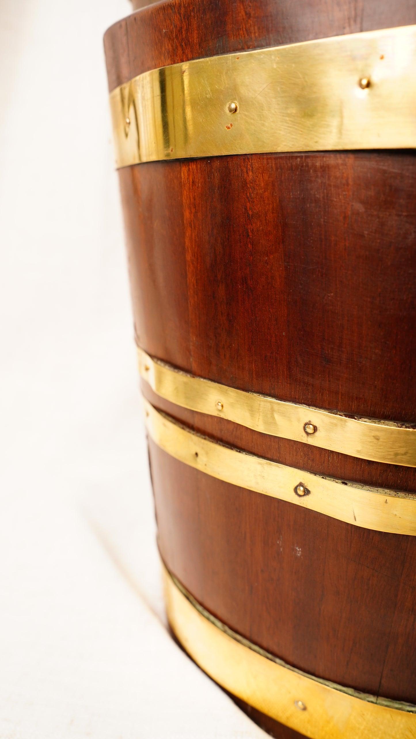 Antique English Mahogany Brass Bound Navette Peat Bucket