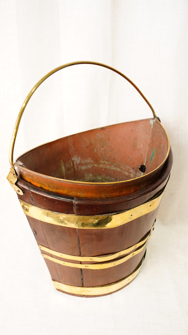 Antique English Mahogany Brass Bound Navette Peat Bucket secondary view