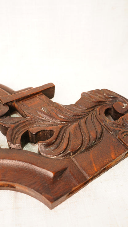 Antique English Carved Oak Pediment Crest Fragment, Circa 1880