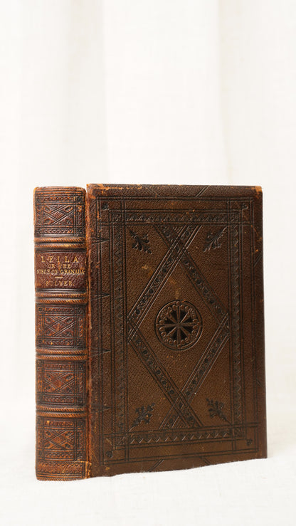 Leila Siege of Granada Bulwer 1850 Antique Leather Book, Gauffered Pages