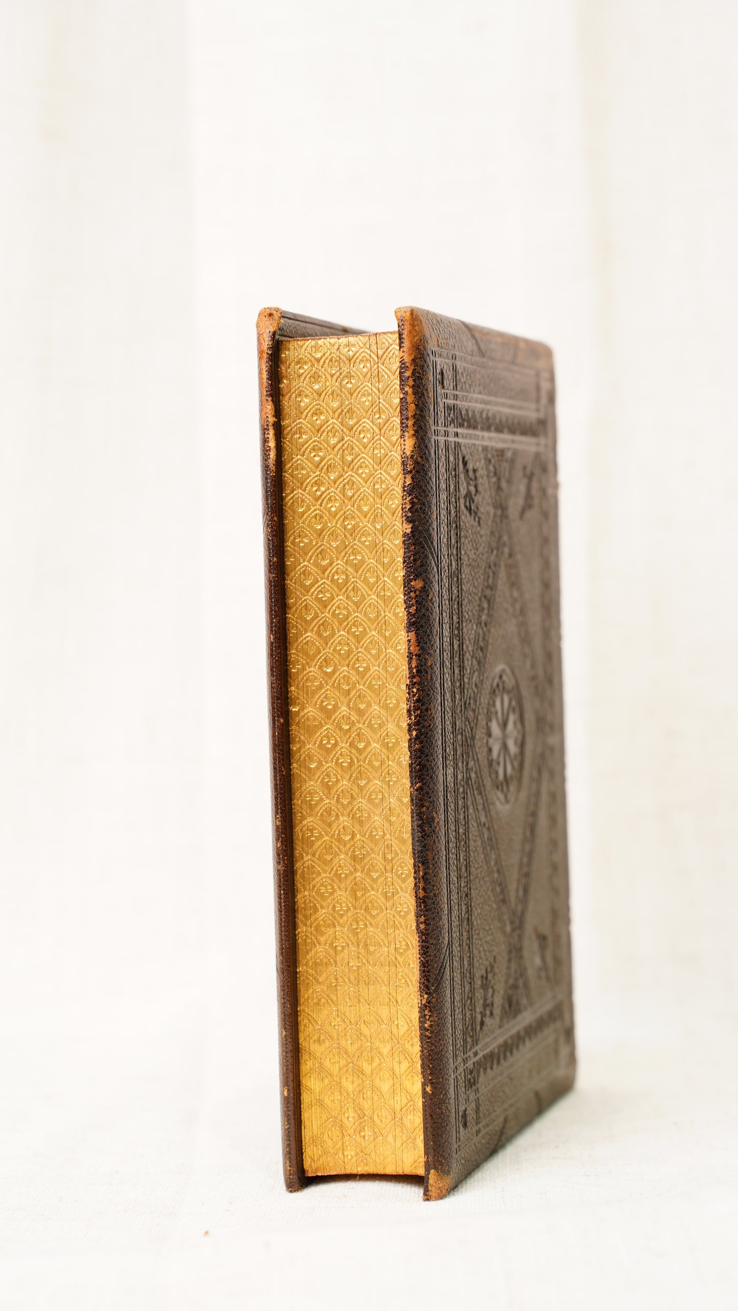 Leila Siege of Granada Bulwer 1850 Antique Leather Book, Gauffered Pages