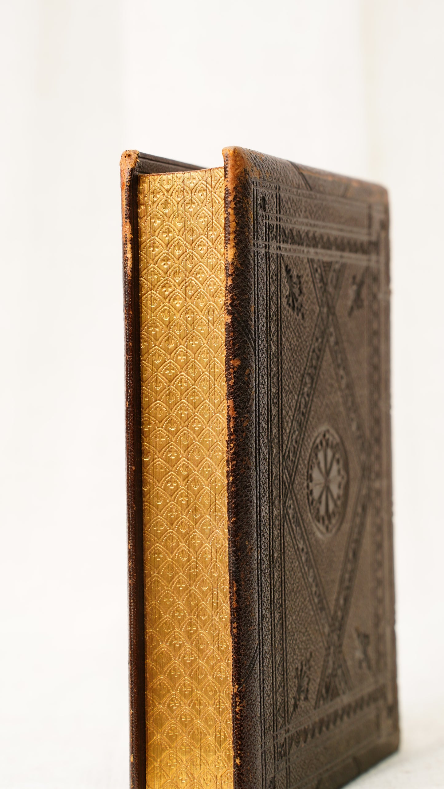 Leila Siege of Granada Bulwer 1850 Antique Leather Book, Gauffered Pages