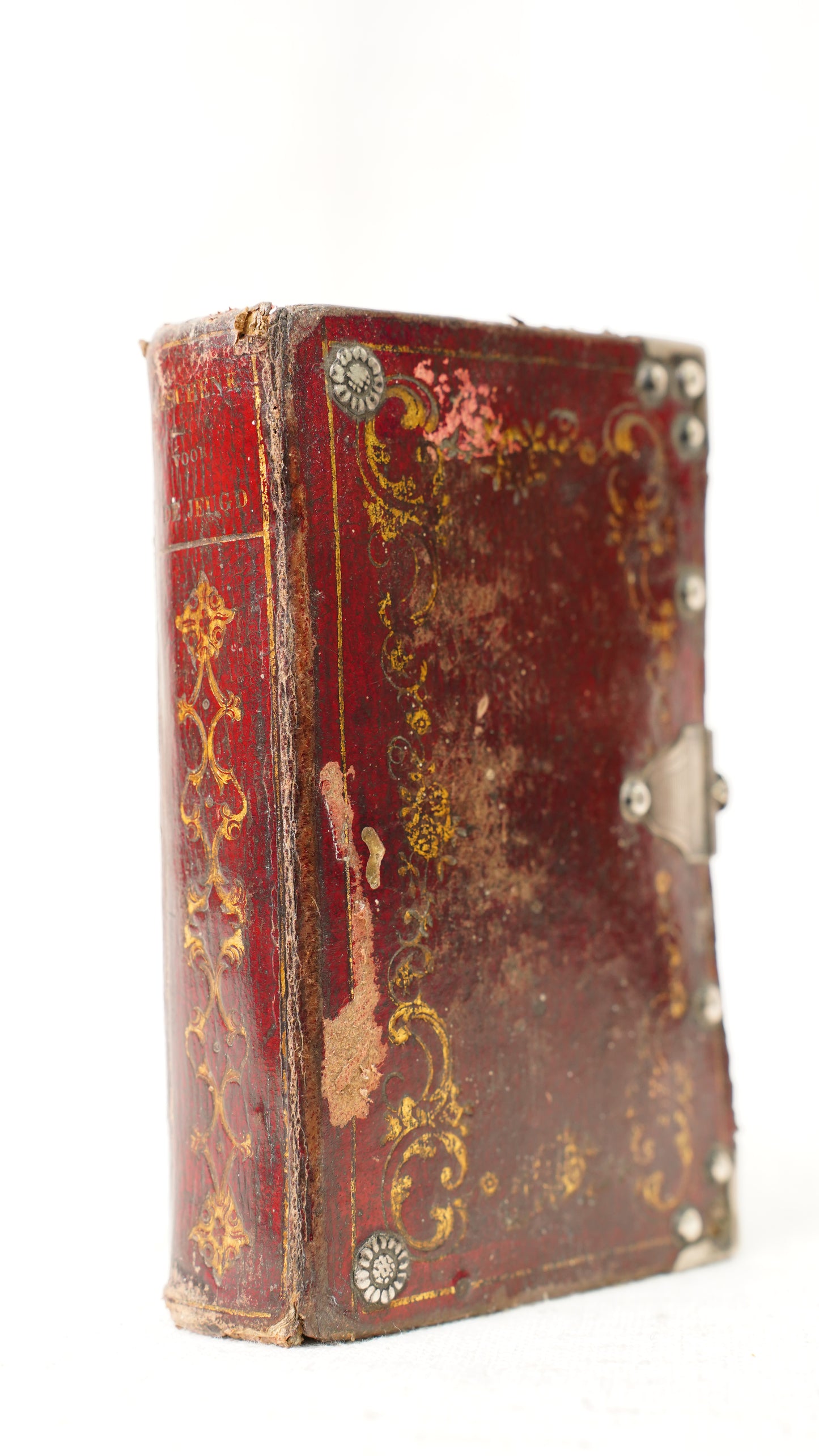 Antique Dutch Catholic Prayer Book Red Leather Metal Hardware Belgium 1840s