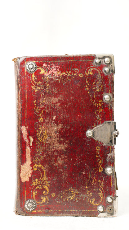 Antique Dutch Catholic Prayer Book Red Leather Metal Hardware Belgium 1840s