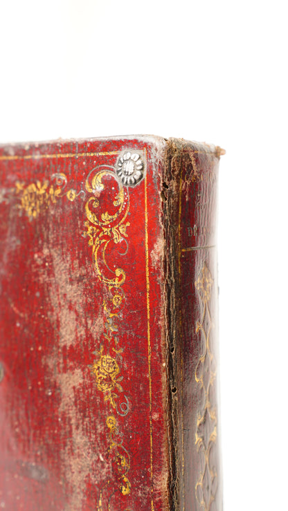 Antique Dutch Catholic Prayer Book Red Leather Metal Hardware Belgium 1840s