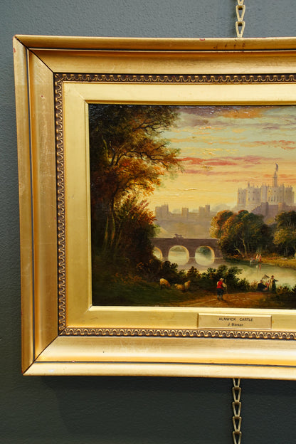 *RESERVED FOR SUZETTE* Antique Victorian Oil on Panel, Alnwick Castle, Attributed to John Barker