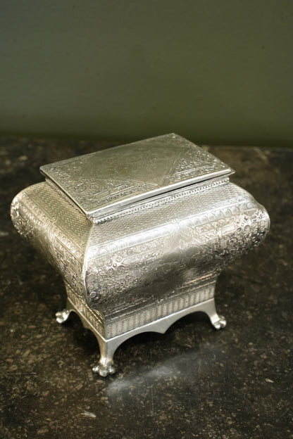 Victorian Britannia Metal Tea Caddy, Bombe Form