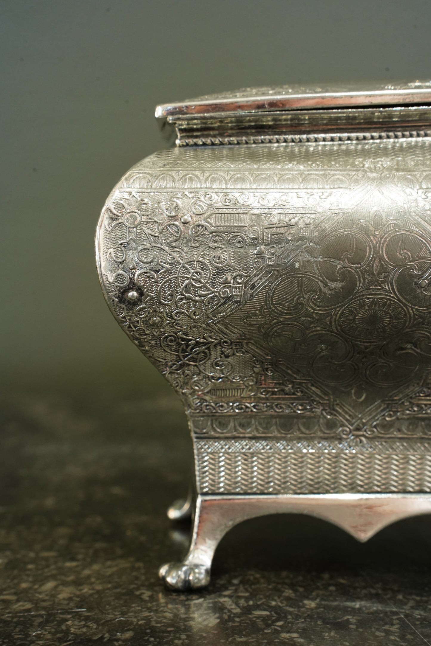 Victorian Britannia Metal Tea Caddy, Bombe Form
