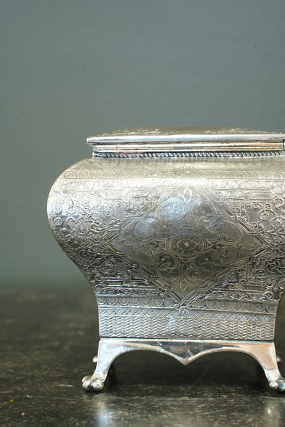 Victorian Britannia Metal Tea Caddy, Bombe Form