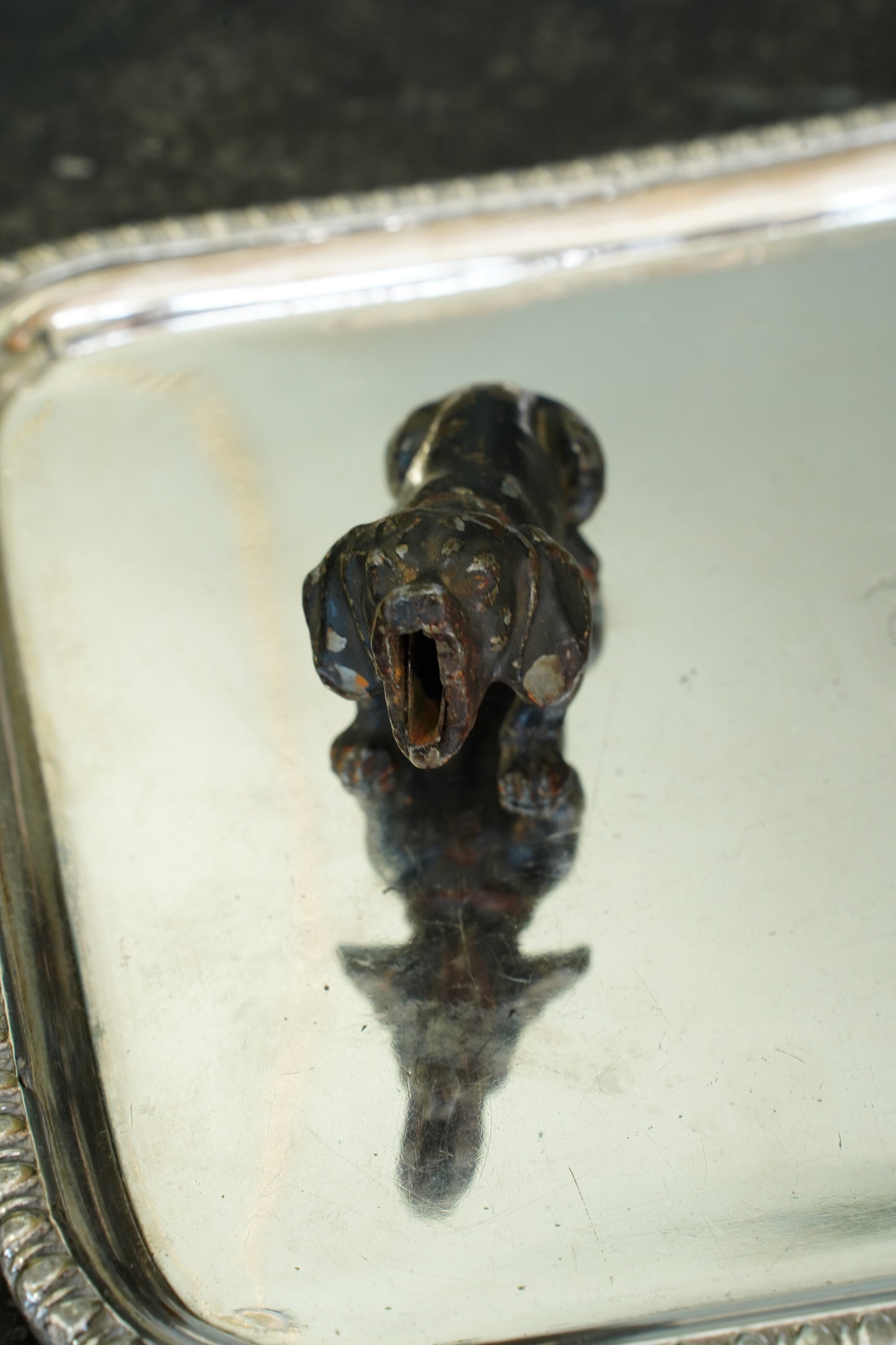 *RESERVED* Antique Bronze Hound Scissor Holder with Scissors, Ca. 1900