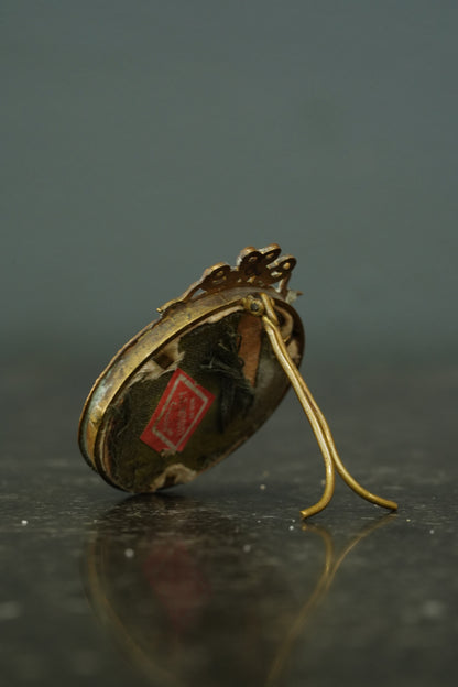 Antique Victorian Gilt Brass Miniature Oval Frame with Bow Crest