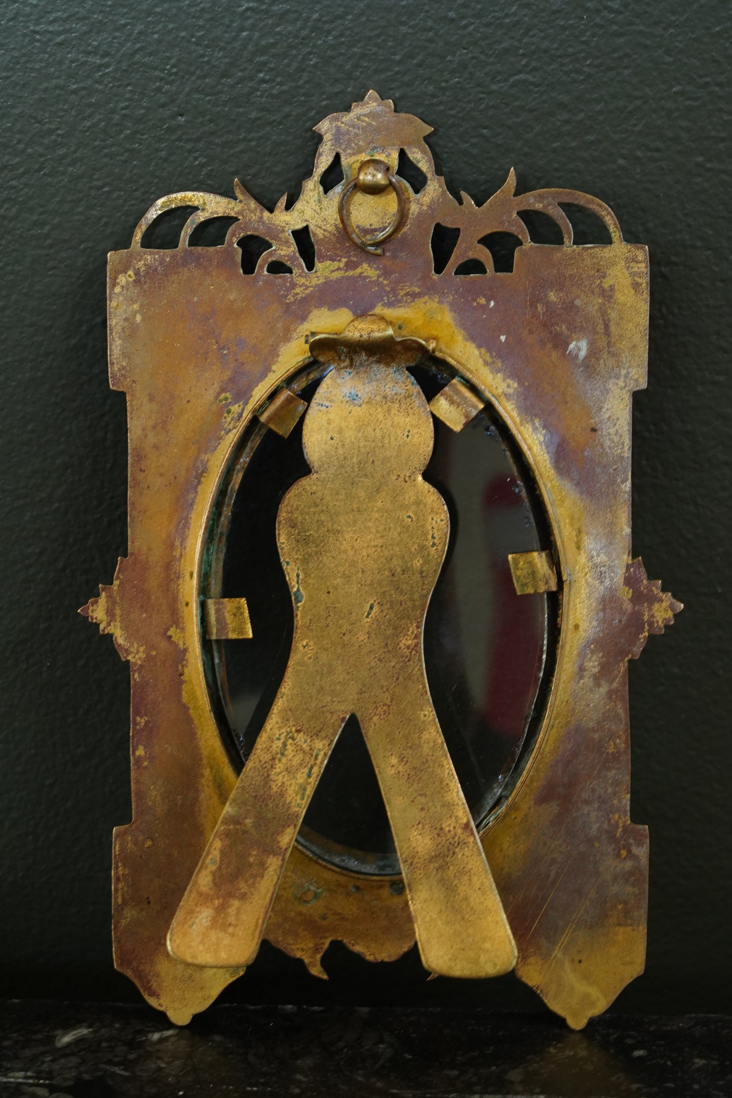 Antique Victorian Gilt Brass Oval Photo Frame, Engraved Floral, Circa 1900