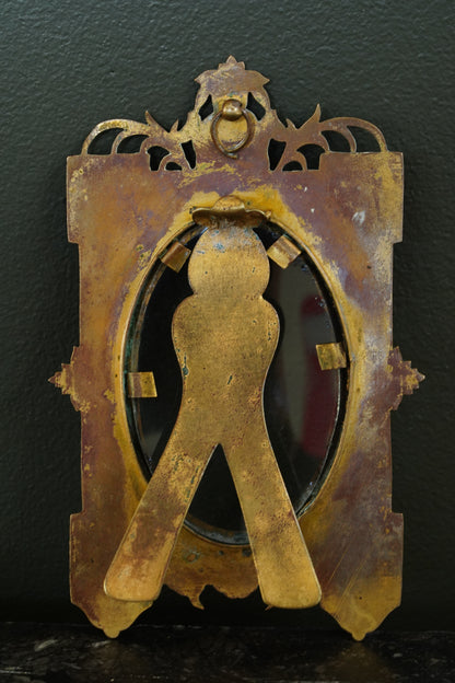 Antique Victorian Gilt Brass Oval Photo Frame, Engraved Floral, Circa 1900