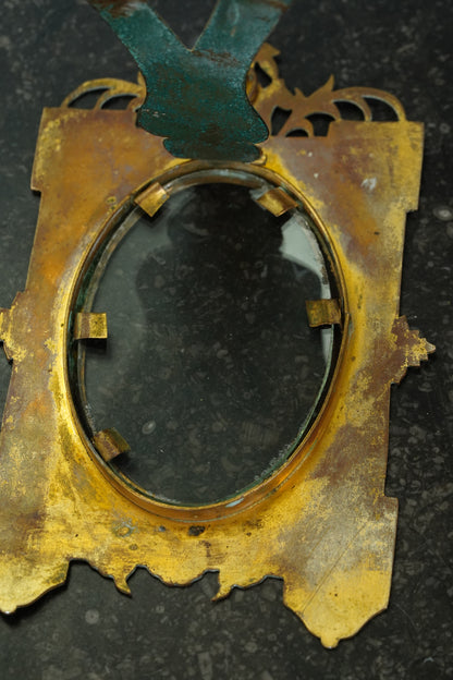 Antique Victorian Gilt Brass Oval Photo Frame, Engraved Floral, Circa 1900