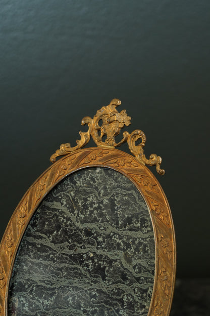 Antique French Gilt Brass Oval Picture Frame, Rococo Crest