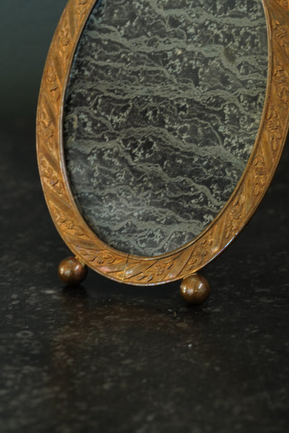 Antique French Gilt Brass Oval Picture Frame, Rococo Crest