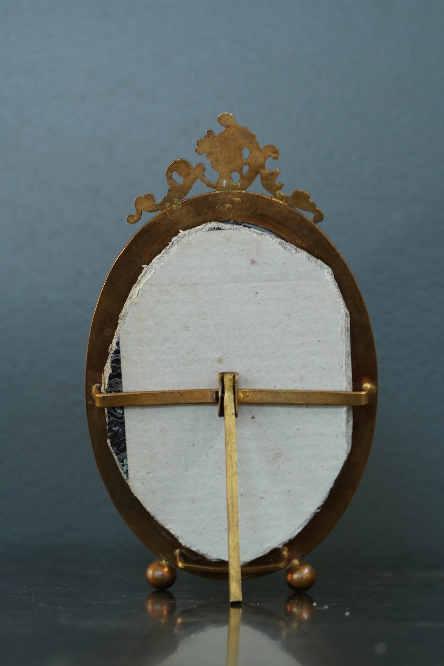 Antique French Gilt Brass Oval Picture Frame, Rococo Crest