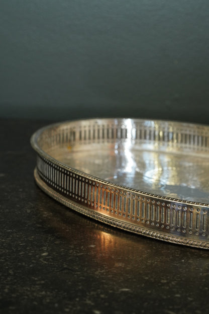 Vintage Sheffield Silverplate Gallery Tray, Engraved