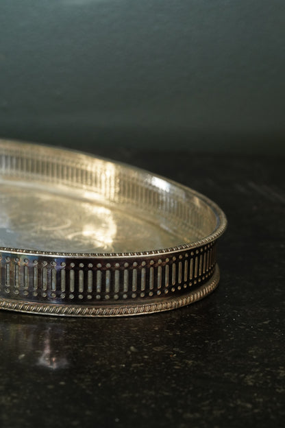 Vintage Sheffield Silverplate Gallery Tray, Engraved