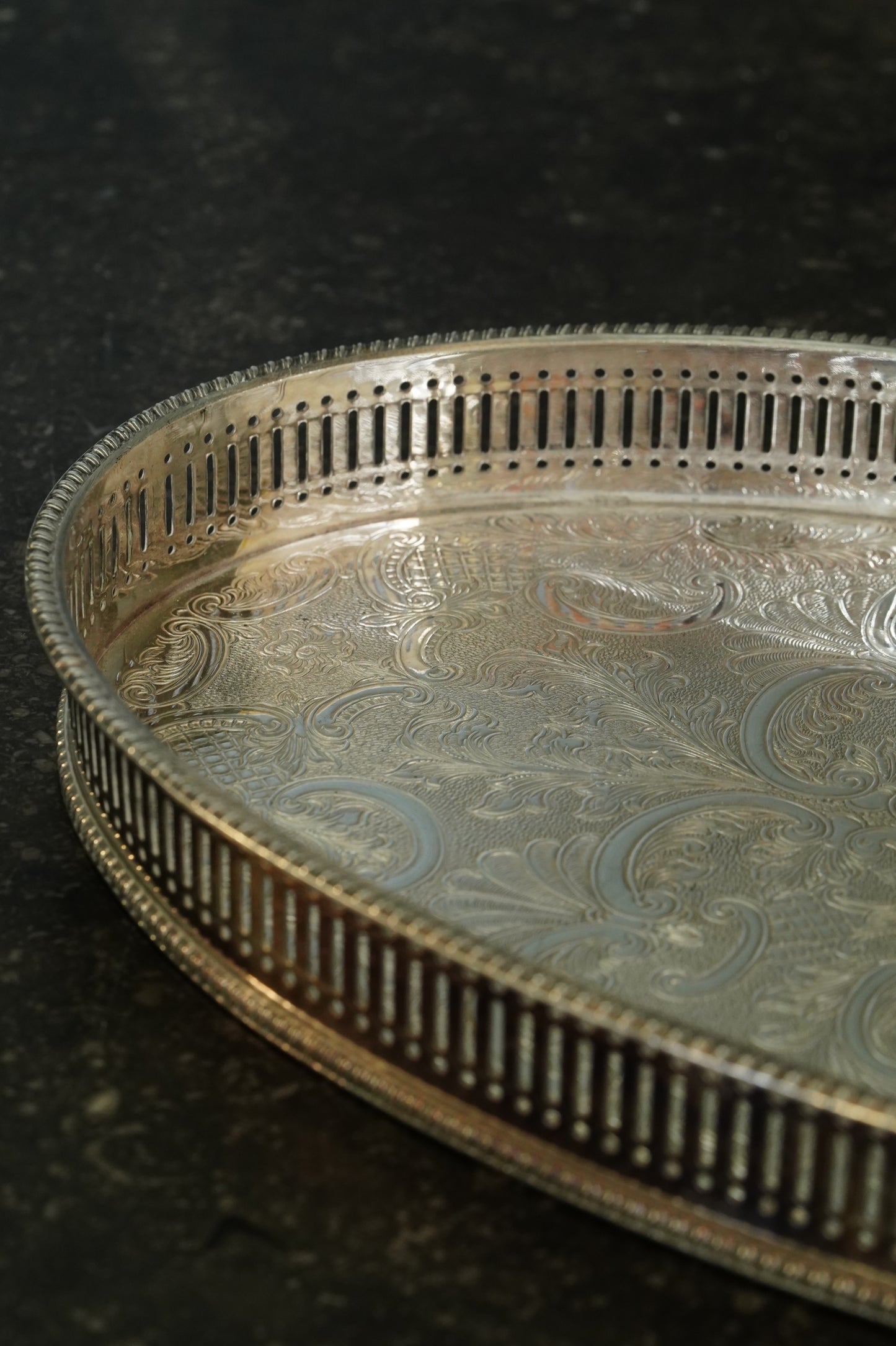 Vintage Sheffield Silverplate Gallery Tray, Engraved